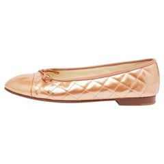 Chanel Gold Patent CC Cap Toe Ballet  Flats Size 38.5