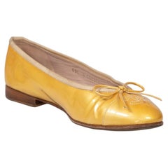 Chanel Gold Patent CC Cap Toe Ballet Flats Size IT 38.5