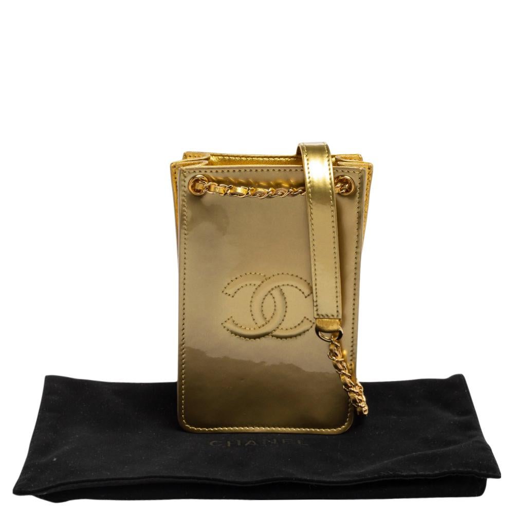 Chanel Gold Patent Leather and Leather CC Phone Holder Crossbody Bag 6