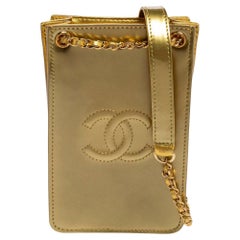 Chanel Gold Patent Leather and Leather CC Phone Holder Crossbody Bag