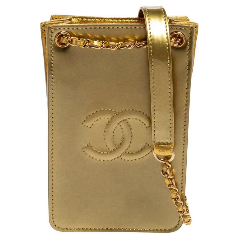 Chanel Gold Patent Leather CC Phone Holder Crossbody Bag Chanel