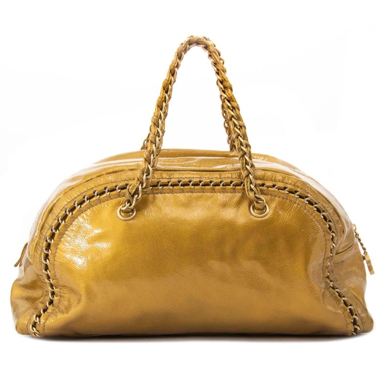 Chanel Gold Patent Leather Bowling Bag For Sale at 1stDibs  gold shiny handbag  bag, bowling bag purse, chanel bowling bag price