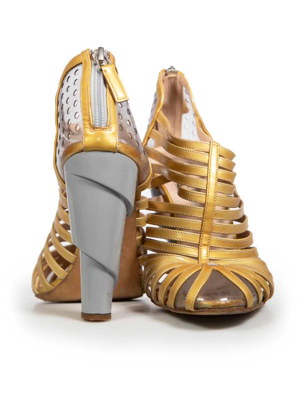 Chanel Gold Patent Leather Cage Heels Size IT 39.5 In Good Condition For Sale In London, GB