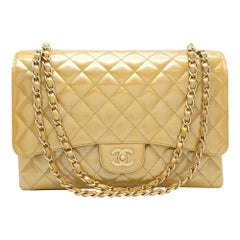 Chanel Gold Patent Leather Maxi Flap Bag