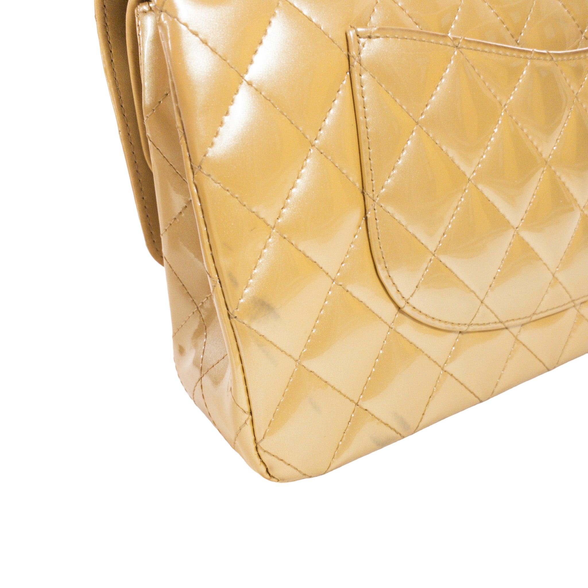 Chanel Gold Patent Medium Flap Gold Hardware For Sale 3