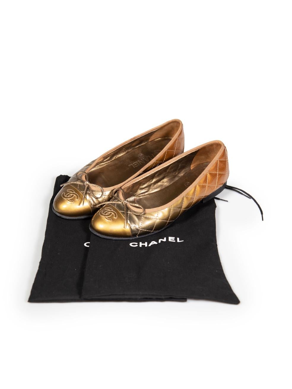 Chanel Gold Patent Ombré CC Logo Ballet Flats Size IT 37.5 4