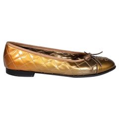 Chanel Gold Patent Ombré CC Logo Ballet Flats Size IT 37.5