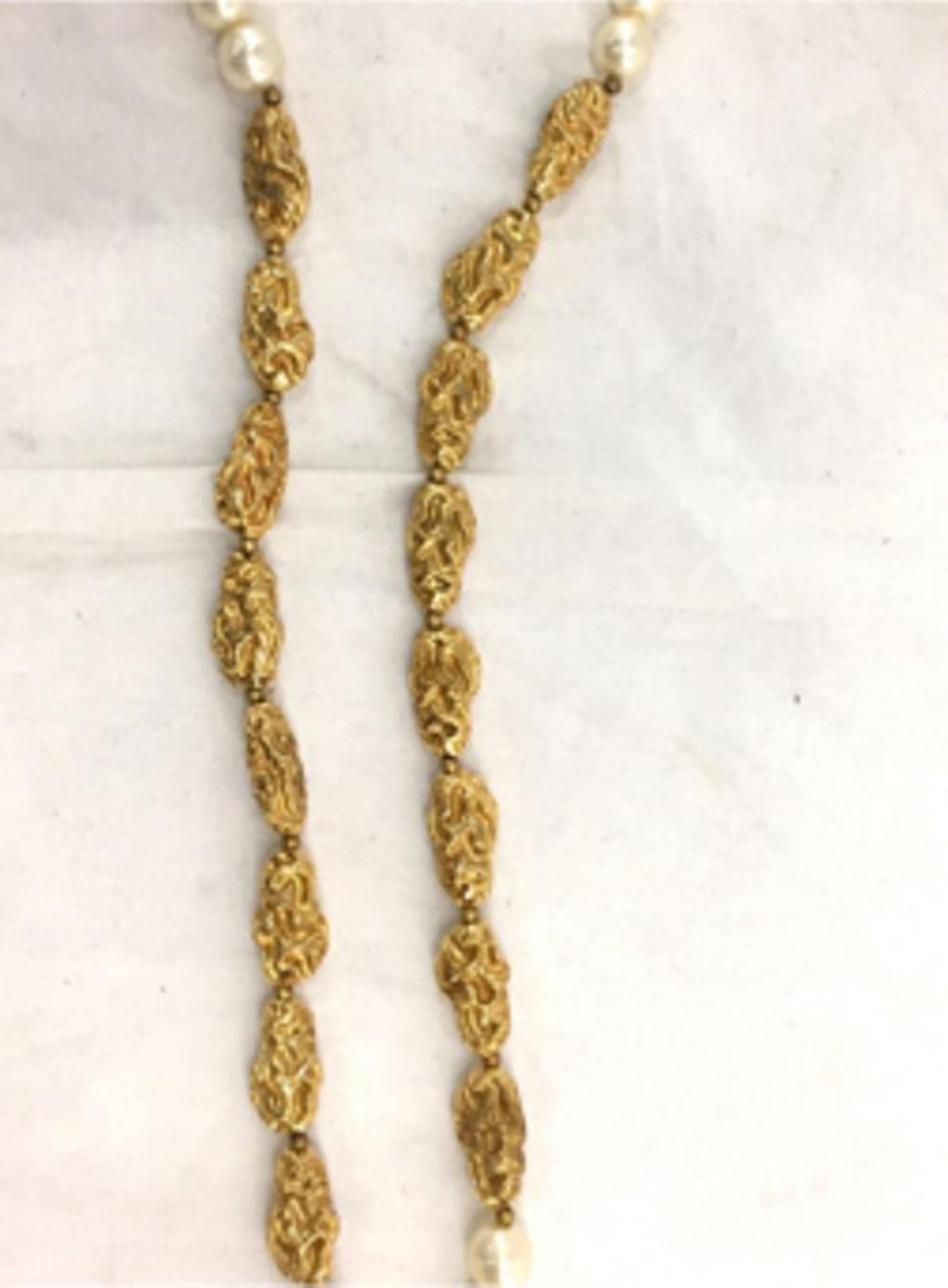 Chanel Gold Pearl 213417 Necklace In Fair Condition For Sale In Forest Hills, NY