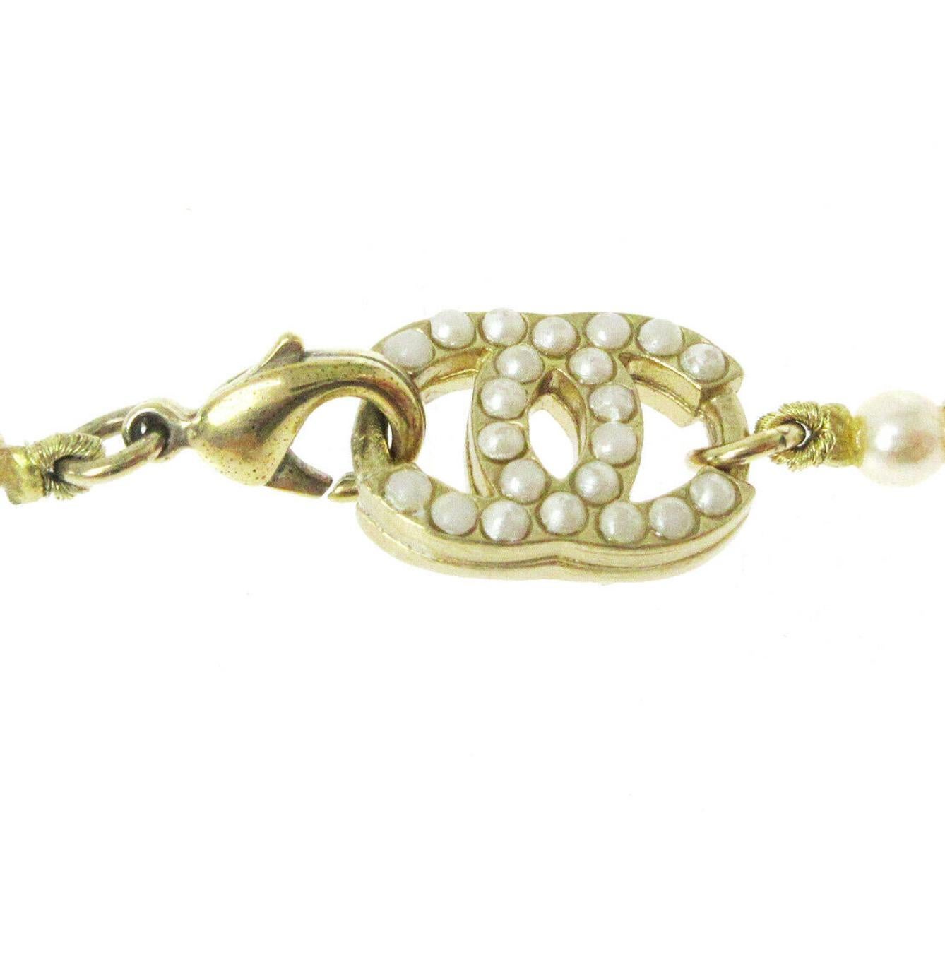 Chanel Gold Pearl Charm CC Link Evening Pendant Drop Chain Necklace in Box In Good Condition In Chicago, IL
