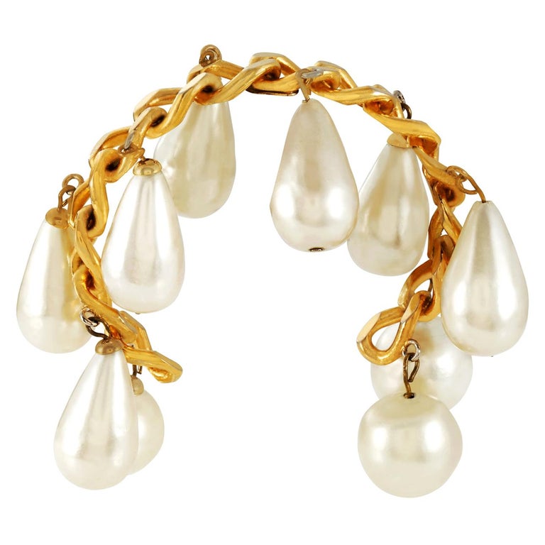 Chanel Gold Pearl Drop Cuff Bracelet For Sale at 1stDibs | chanel chanel bracelet pearl, chanel pearl bracelet vintage