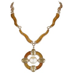 Chanel Gold Pearl Medallion Runway Necklace