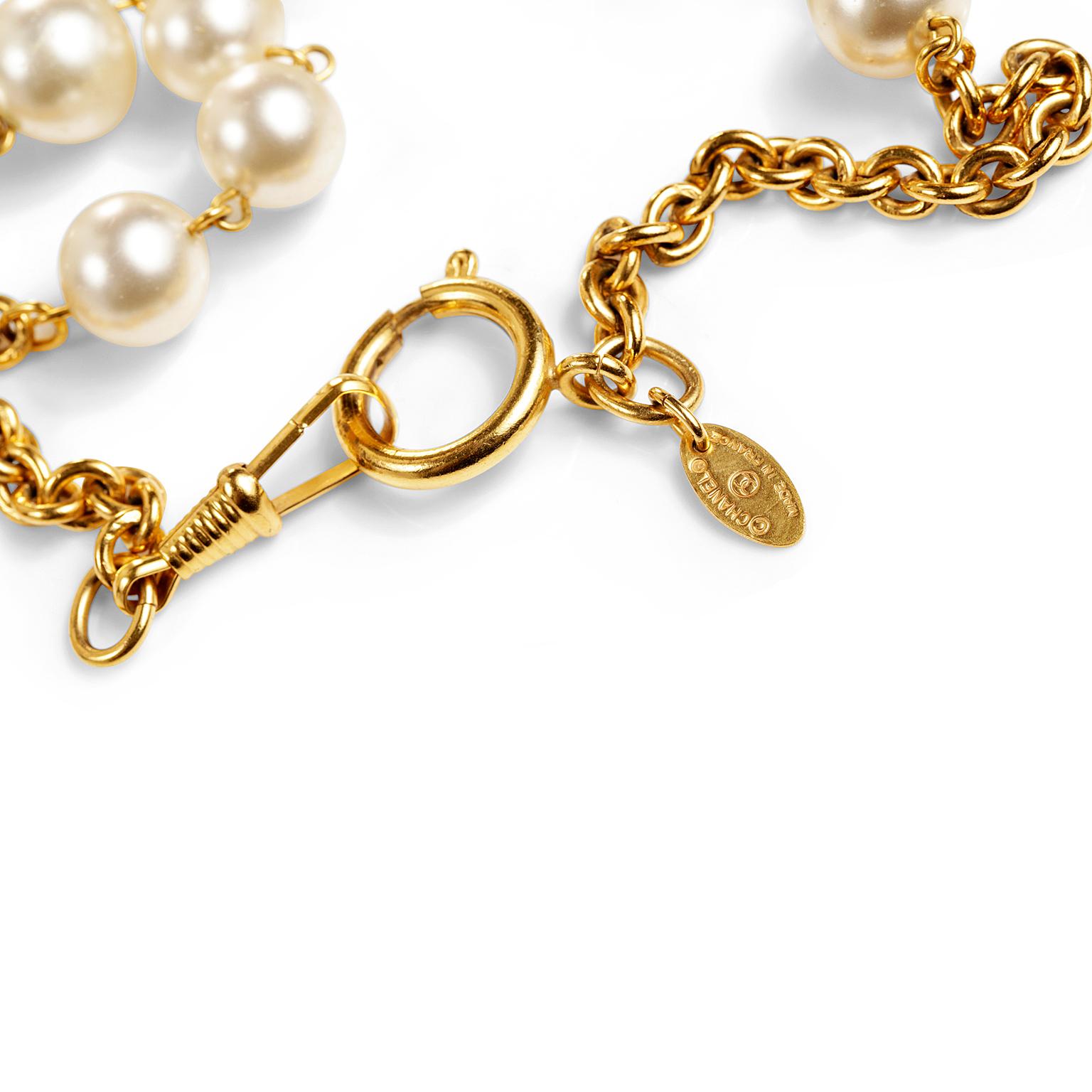 Chanel Gold Pearl Station Necklace In Good Condition For Sale In Palm Beach, FL