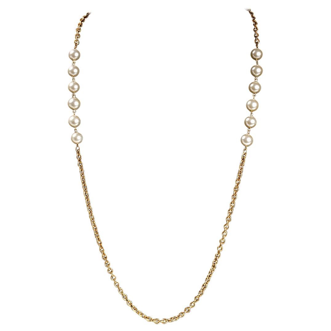 Chanel Gold Pearl Station Necklace