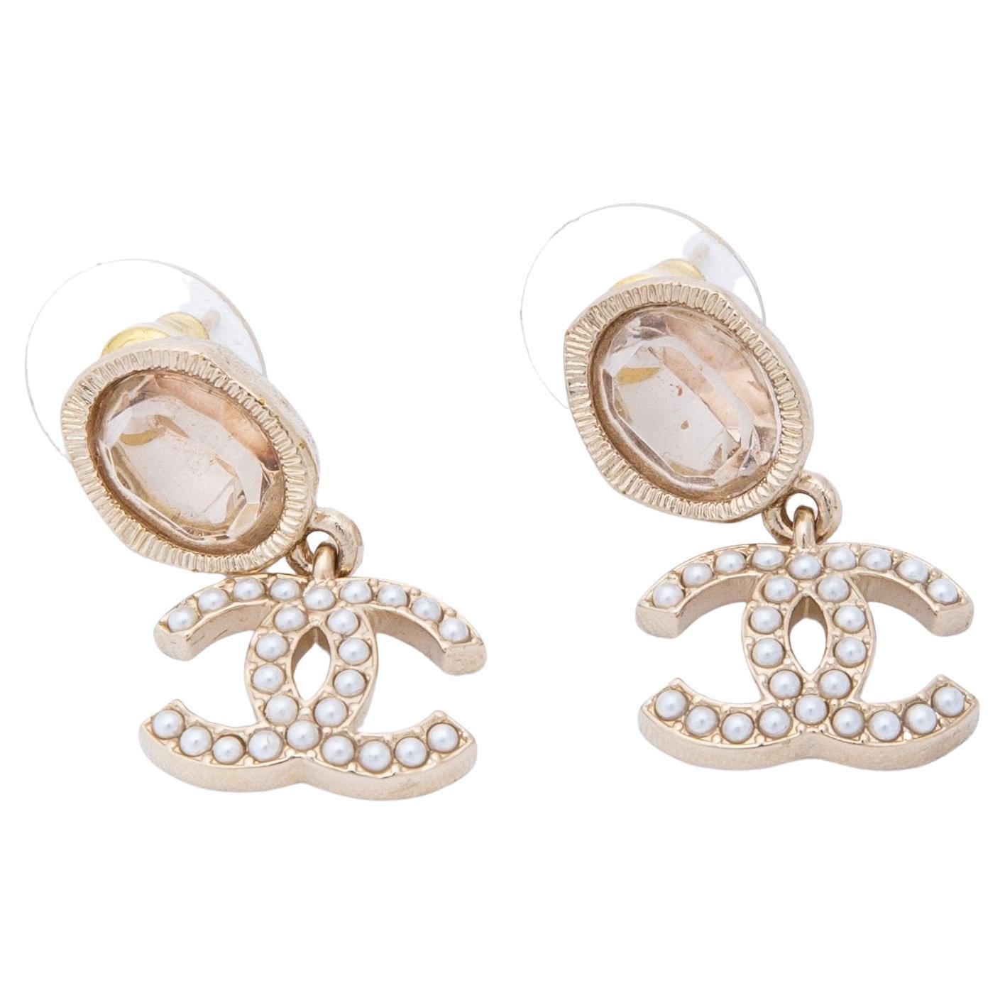Chanel 2021 Faux Pearl & Strass CC Drop Earrings - Brass Drop, Earrings -  CHA971756