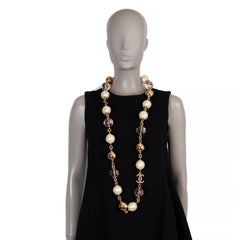 CHANEL gold pearly white pink 25K PEARL & BEADS LONG Necklace