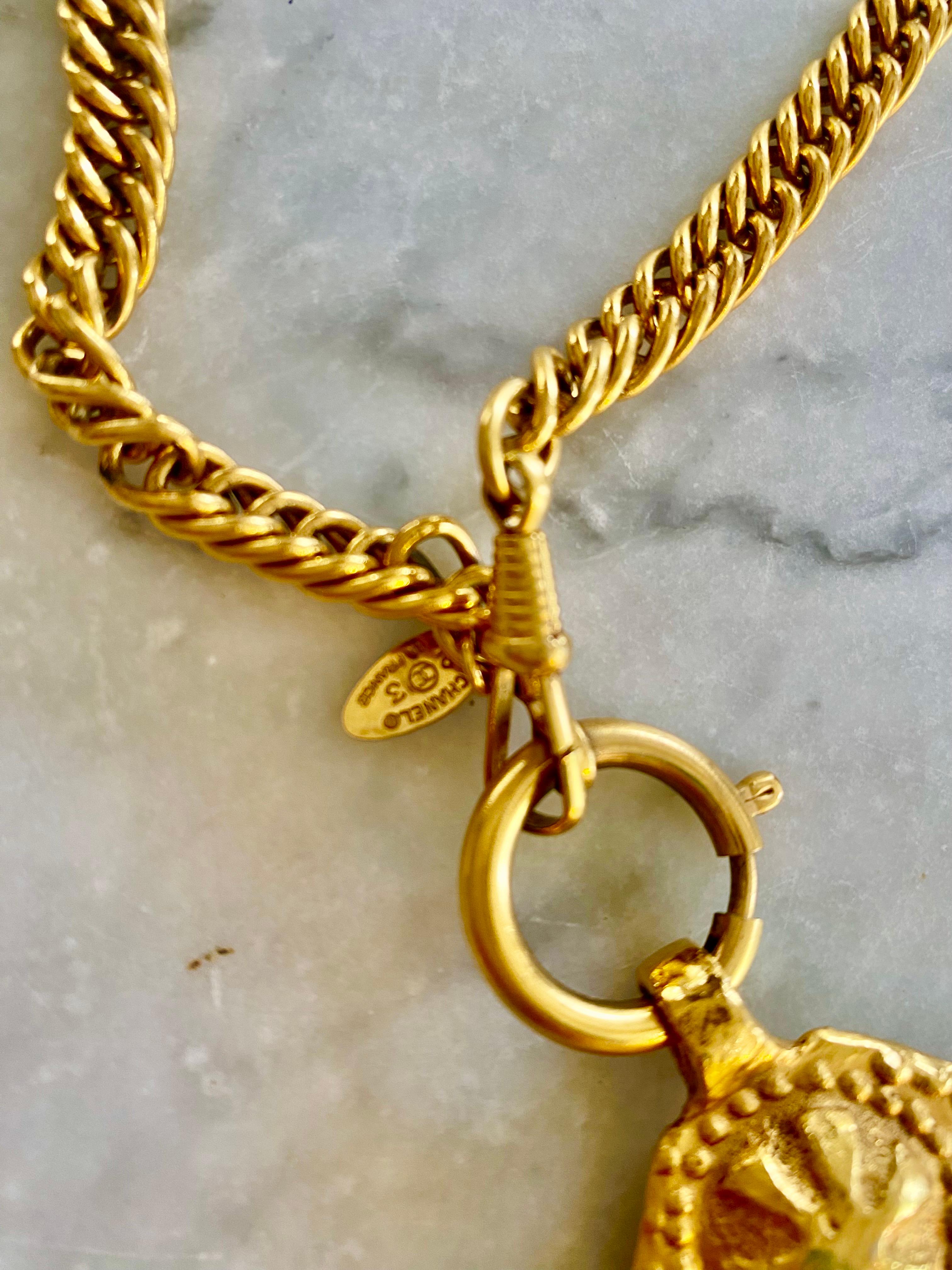Women's or Men's Chanel Gold Pendant with Large Crest Medaillon, France, 1990s For Sale