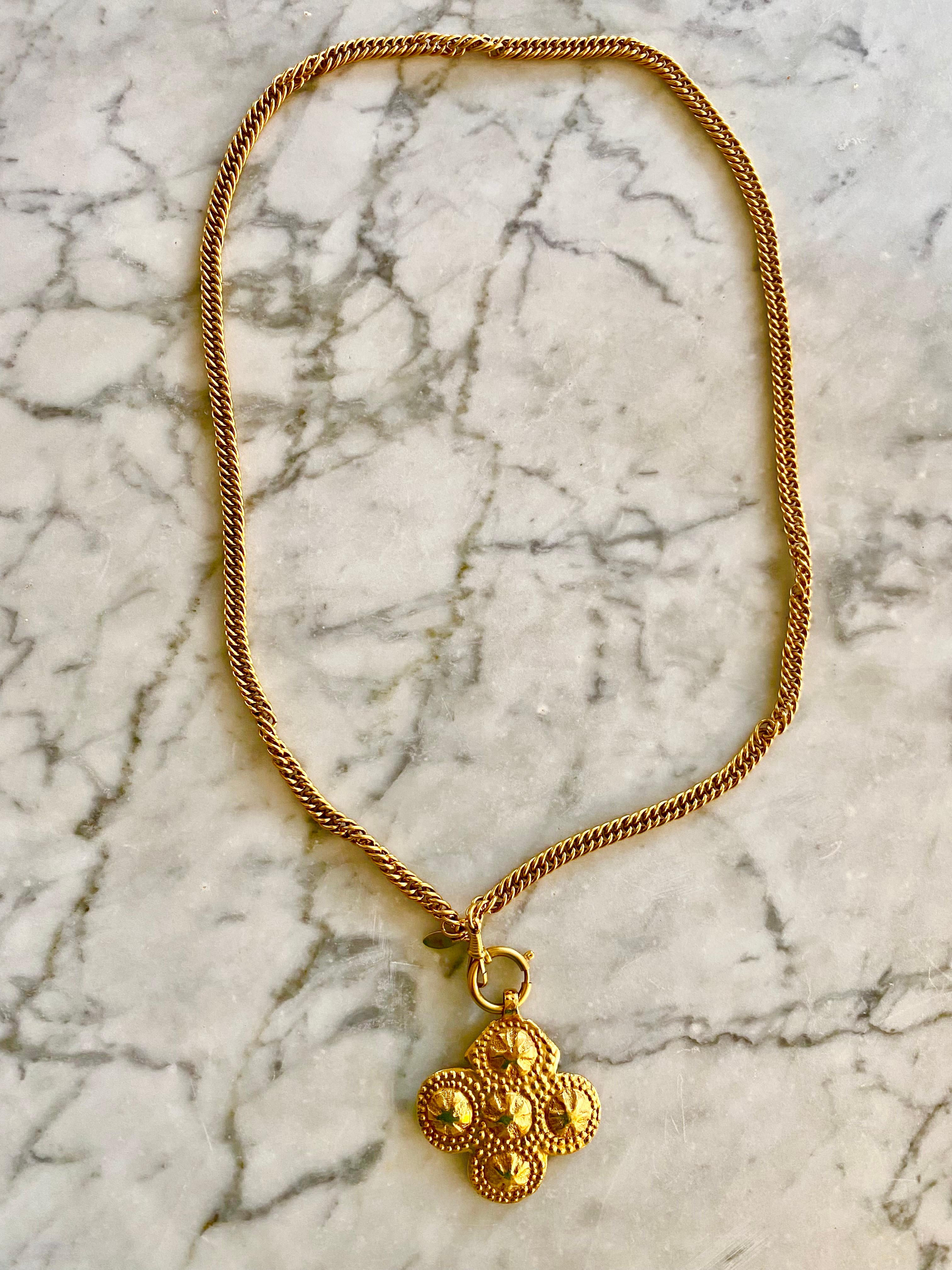 Chanel Gold Pendant with Large Crest Medaillon, France, 1990s 2
