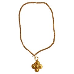 Retro Chanel Gold Pendant with Large Crest Medaillon, France, 1990s