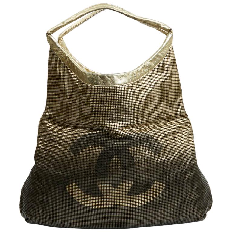 CHANEL Gold Perforated Leather Bag For Sale at 1stDibs