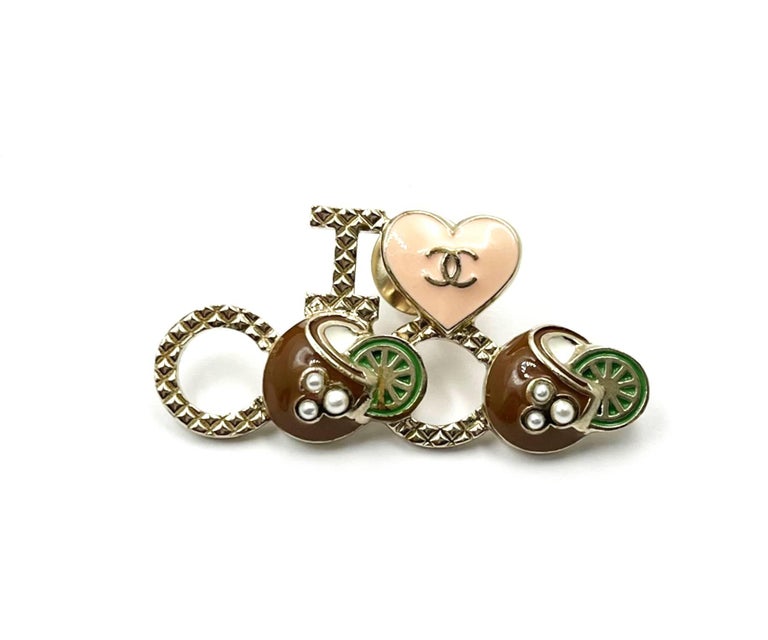 Chanel Gold Pink Brown I Love CoCo Pin For Sale at 1stDibs
