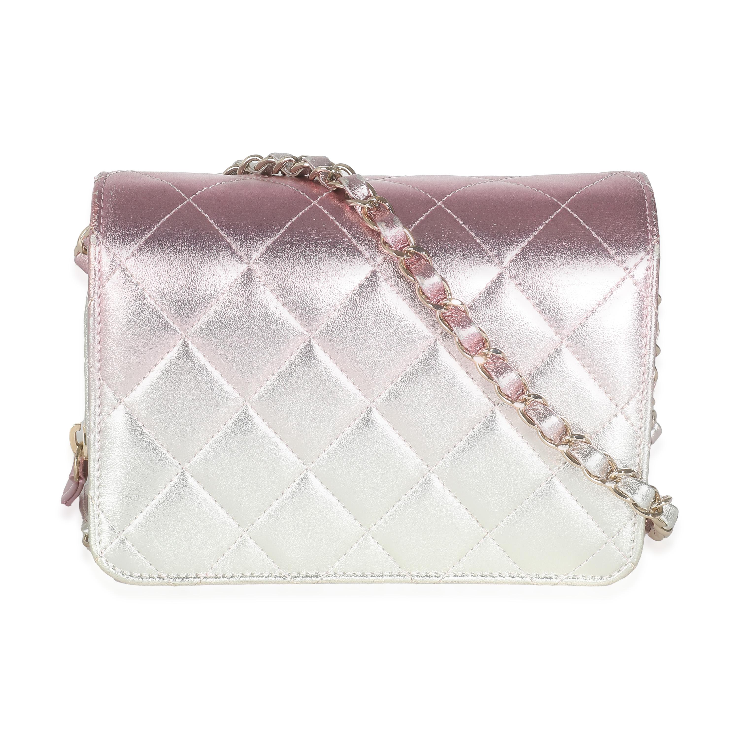 Listing Title: Chanel Gold Pink Ombre Metallic Lambskin Like A Wallet Flap Bag
SKU: 143323
Condition: Pre-owned 
Condition Description: A timeless classic that never goes out of style, the flap bag from Chanel dates back to 1955 and has seen a