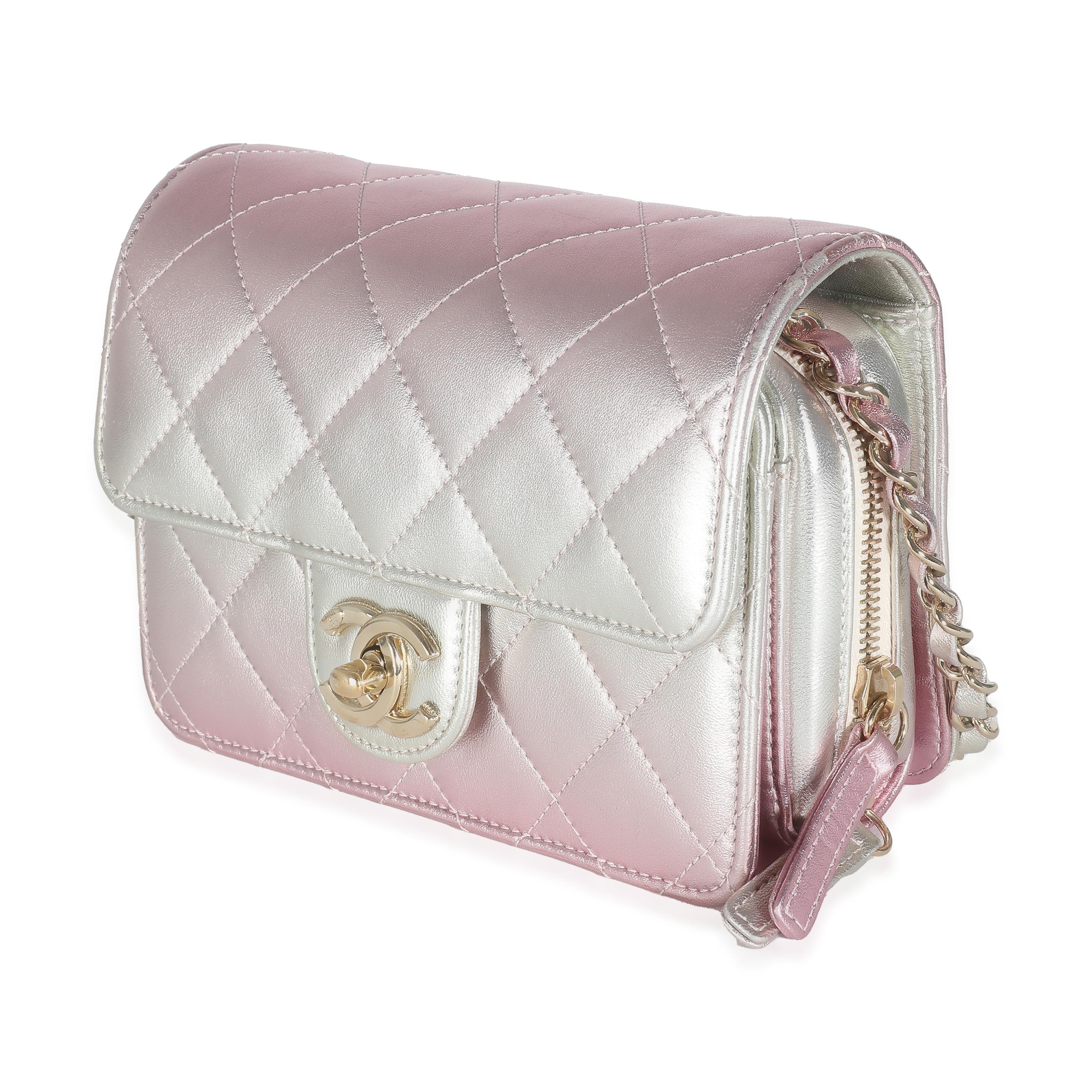 Chanel Gold Pink Ombre Metallic Lambskin Like A Wallet Flap Bag In Good Condition For Sale In New York, NY