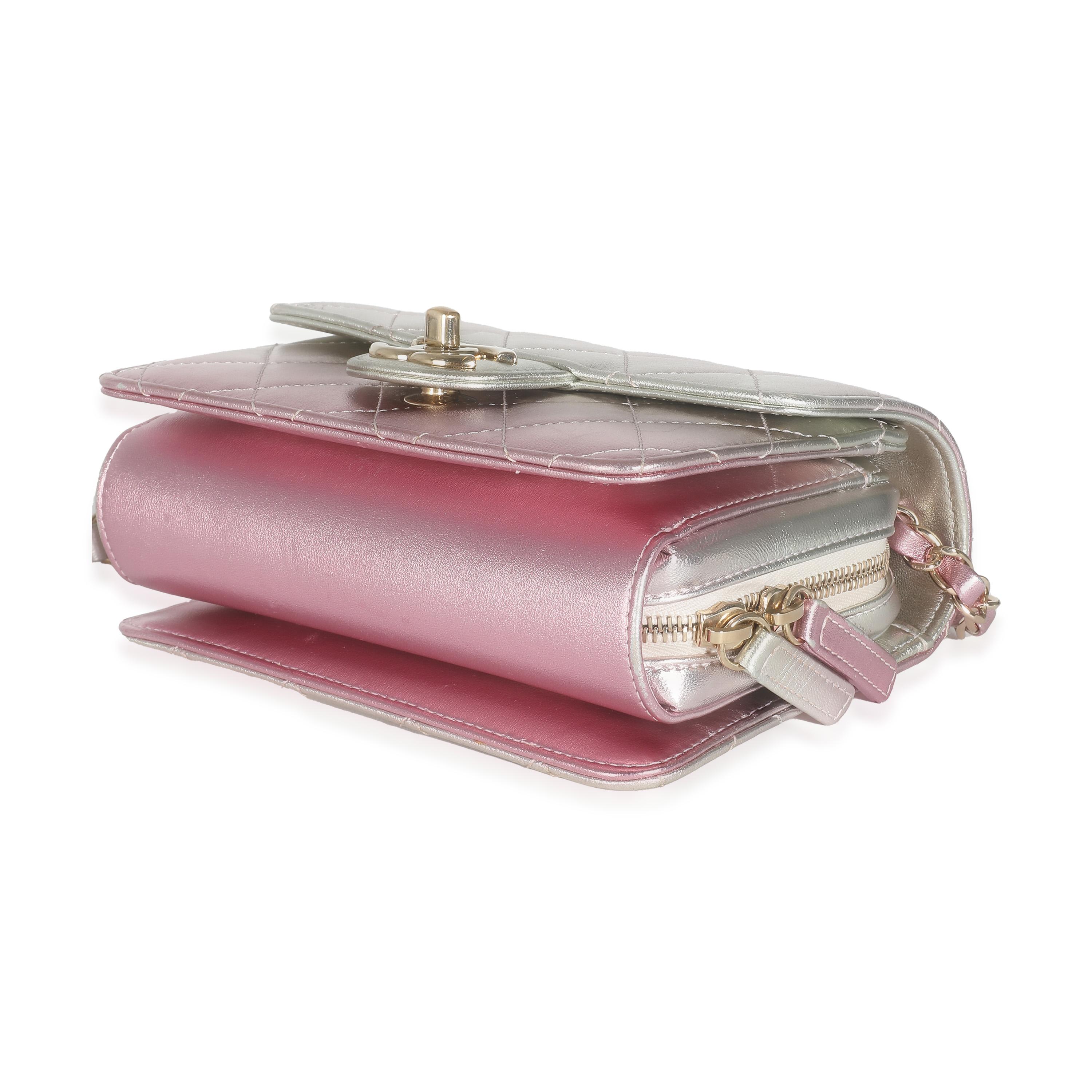 Women's or Men's Chanel Gold Pink Ombre Metallic Lambskin Like A Wallet Flap Bag For Sale