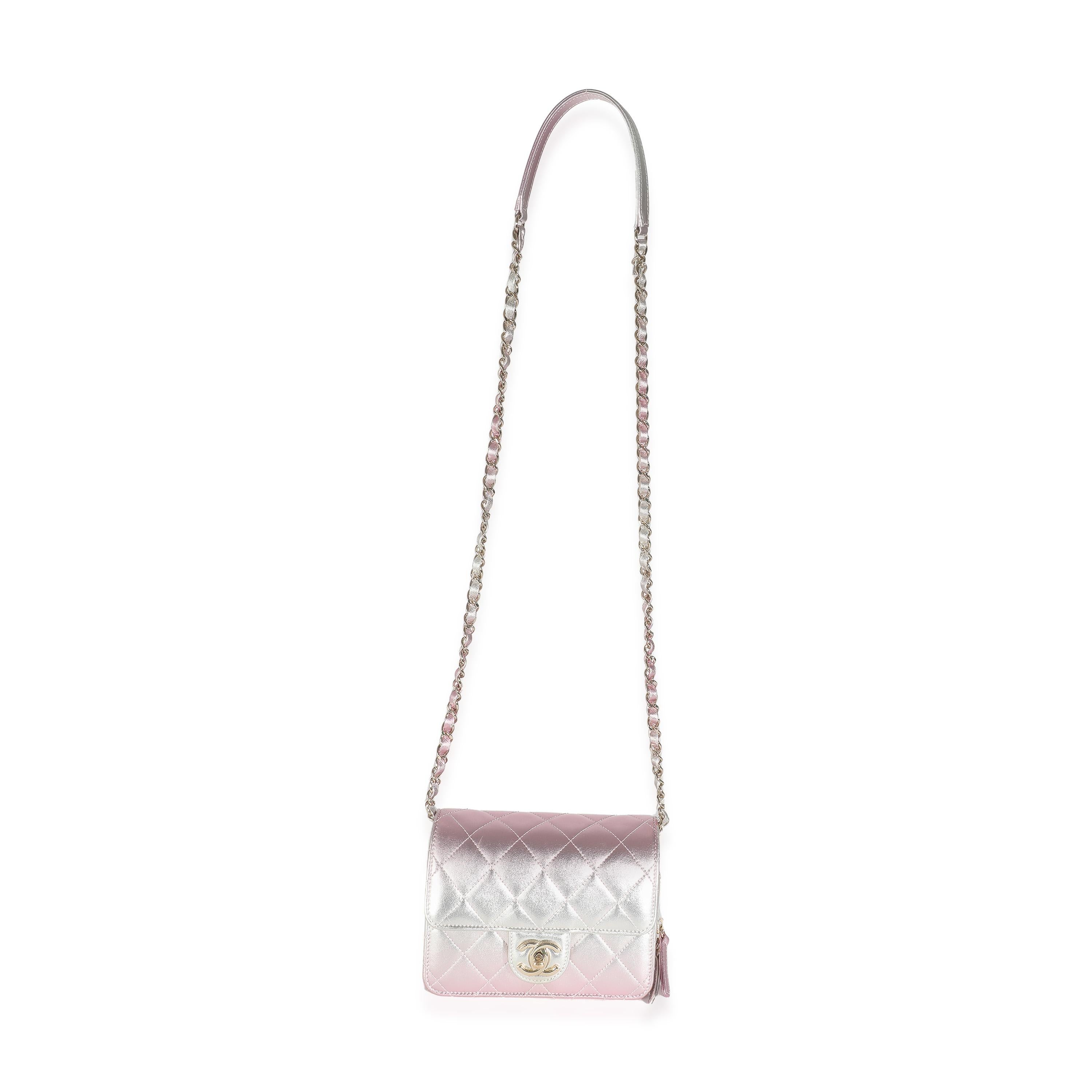 Chanel Gold Pink Ombre Metallic Lambskin Like A Wallet Flap Bag For Sale 1