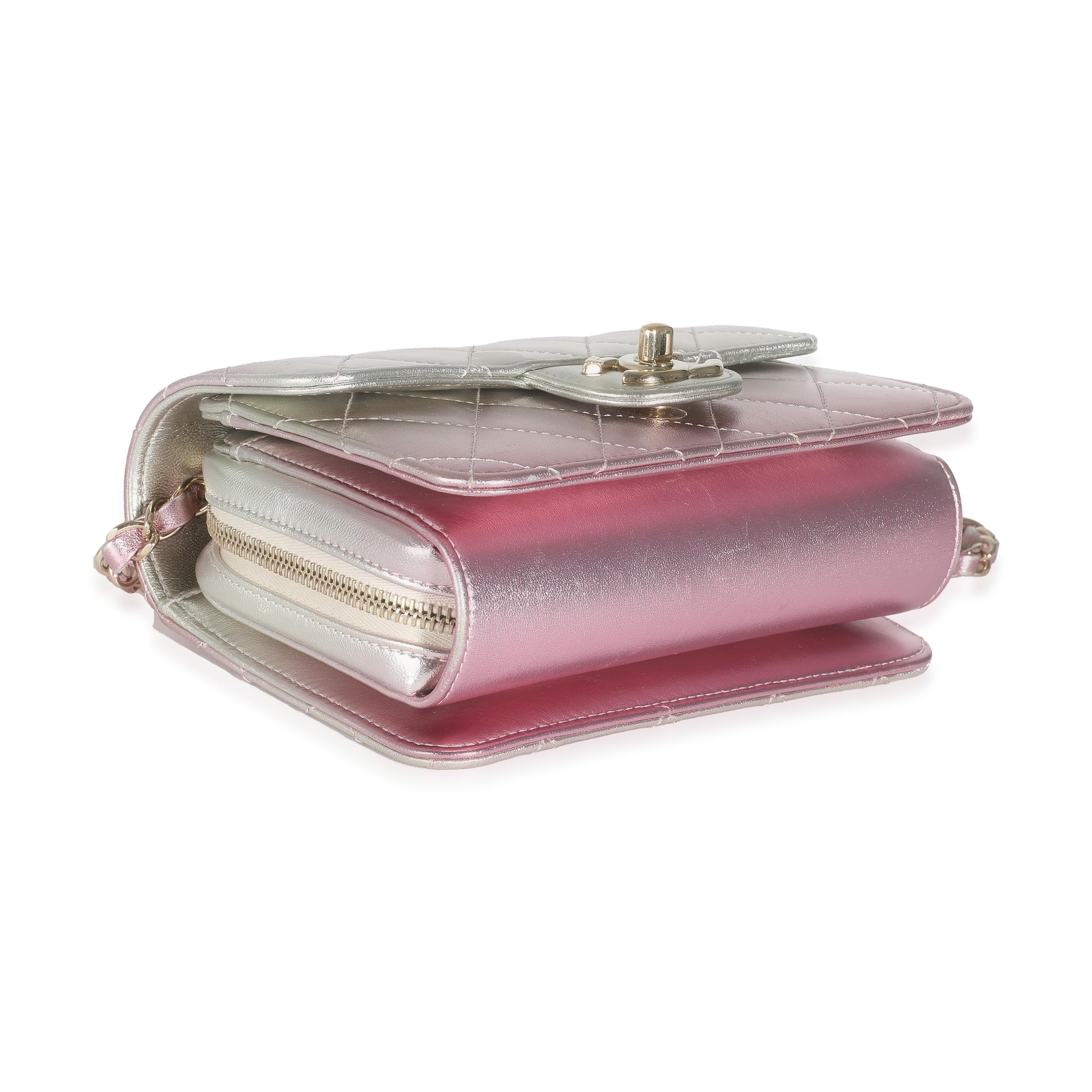 Chanel Gold Pink Ombre Metallic Lambskin Like A Wallet Flap Bag For Sale 2