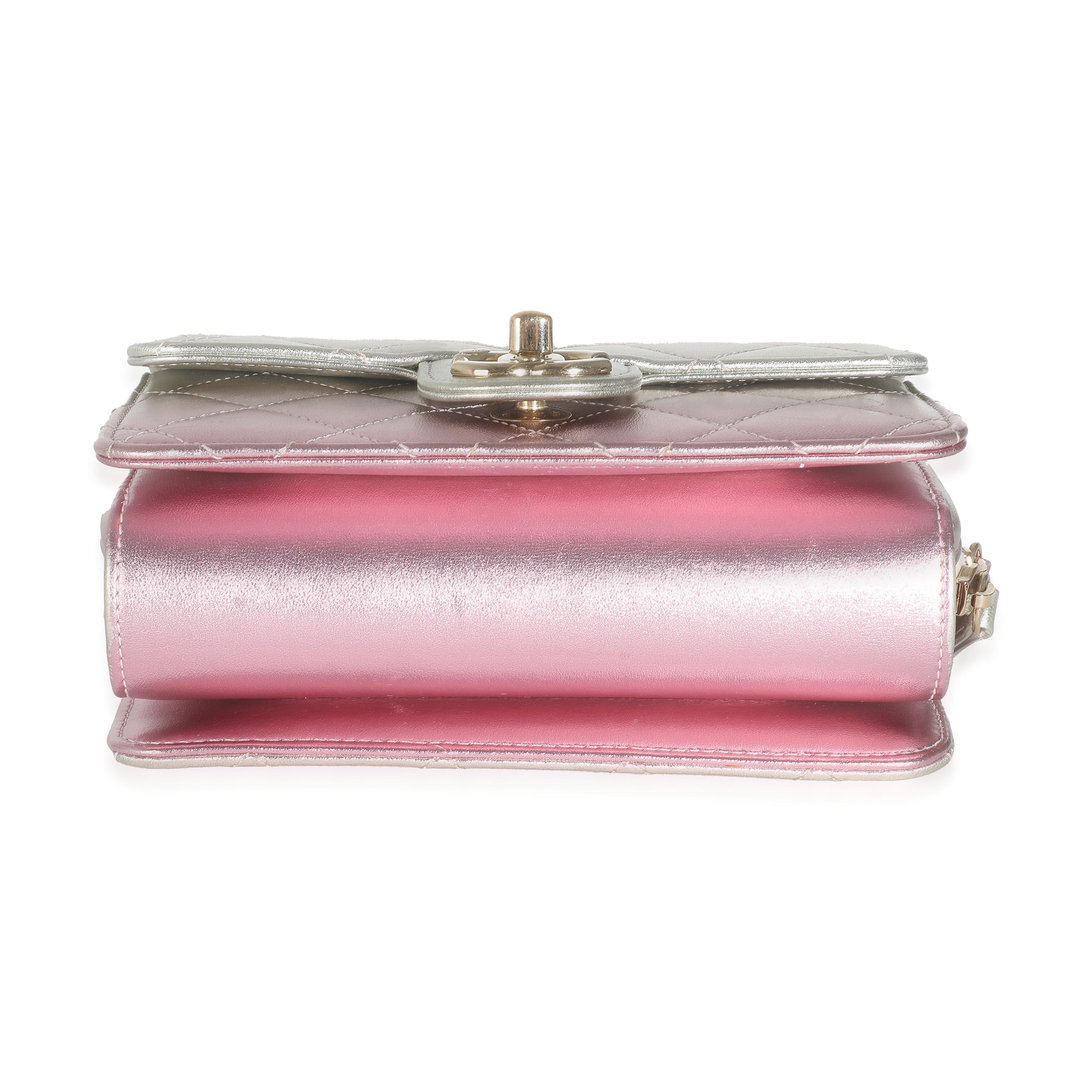 Chanel Gold Pink Ombre Metallic Lambskin Like A Wallet Flap Bag For Sale 3