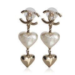 Chanel Gold-Plated  2022 Faux Heart Pearls & CC Drop Earrings