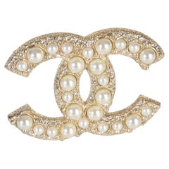Chanel Gold-Plated  2022 Faux Pearl & Strass CC Brooch