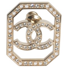 Chanel Gold-Plated  2023 Faux Pearl & Strass CC Brooch