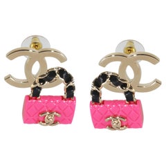 Chanel Gold-Plated  2023 Pink Resin Purse & CC Earrings