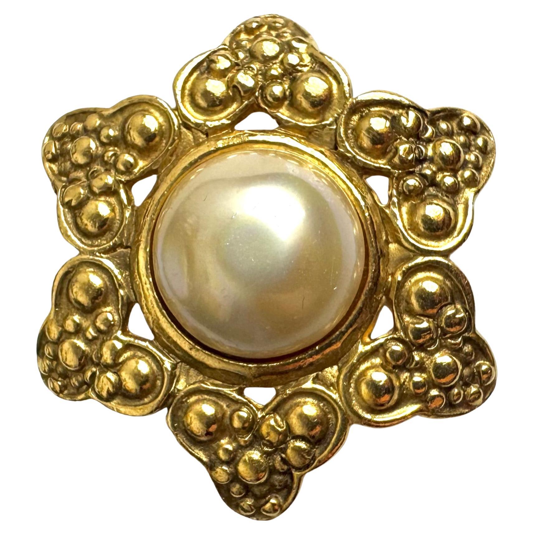 CHANEL Gold Plated Baroque Faux Pearl Brooch