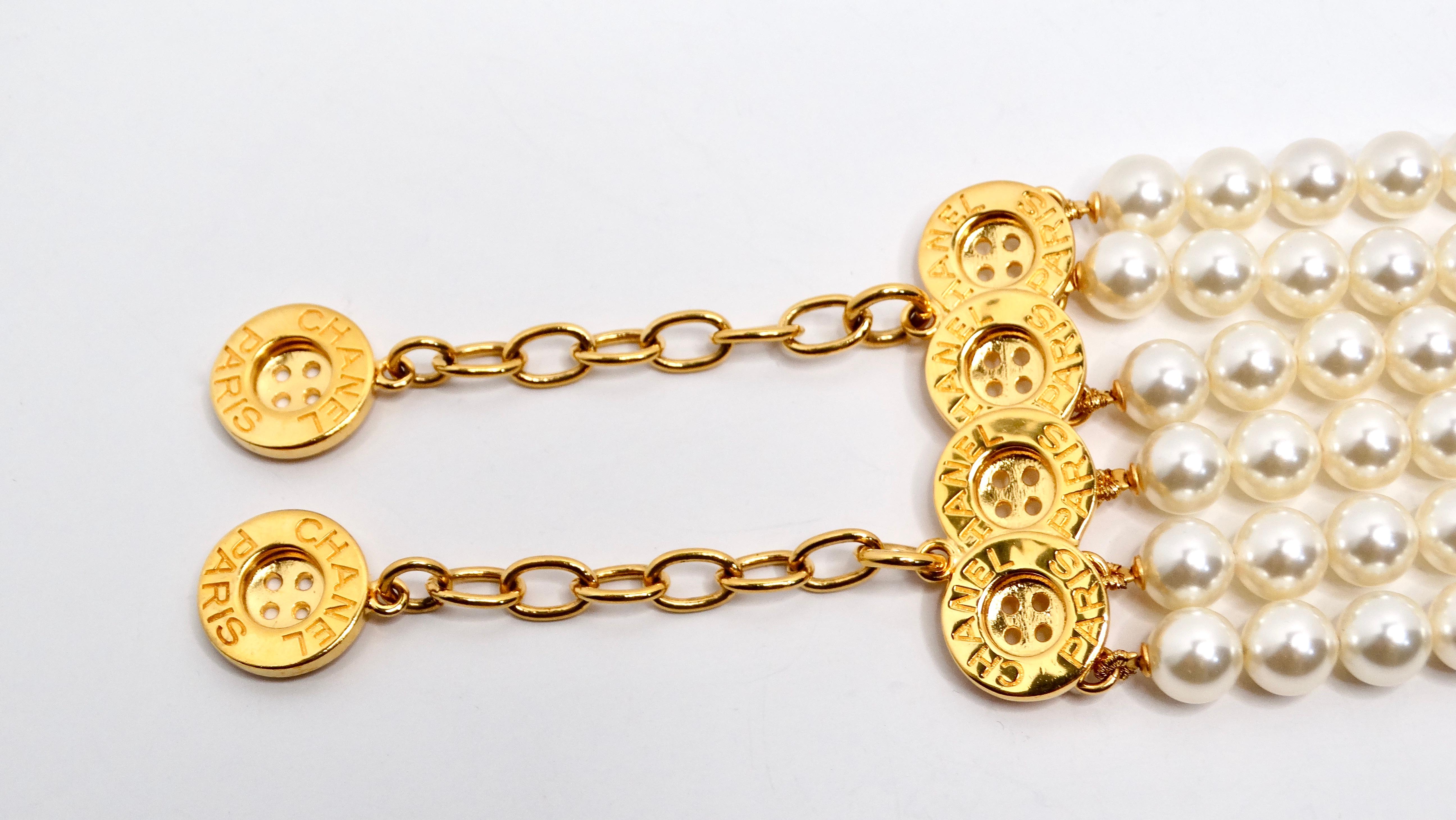 Women's Chanel Gold Plated CC & Button Detail 6-Strand Pearl Bracelet