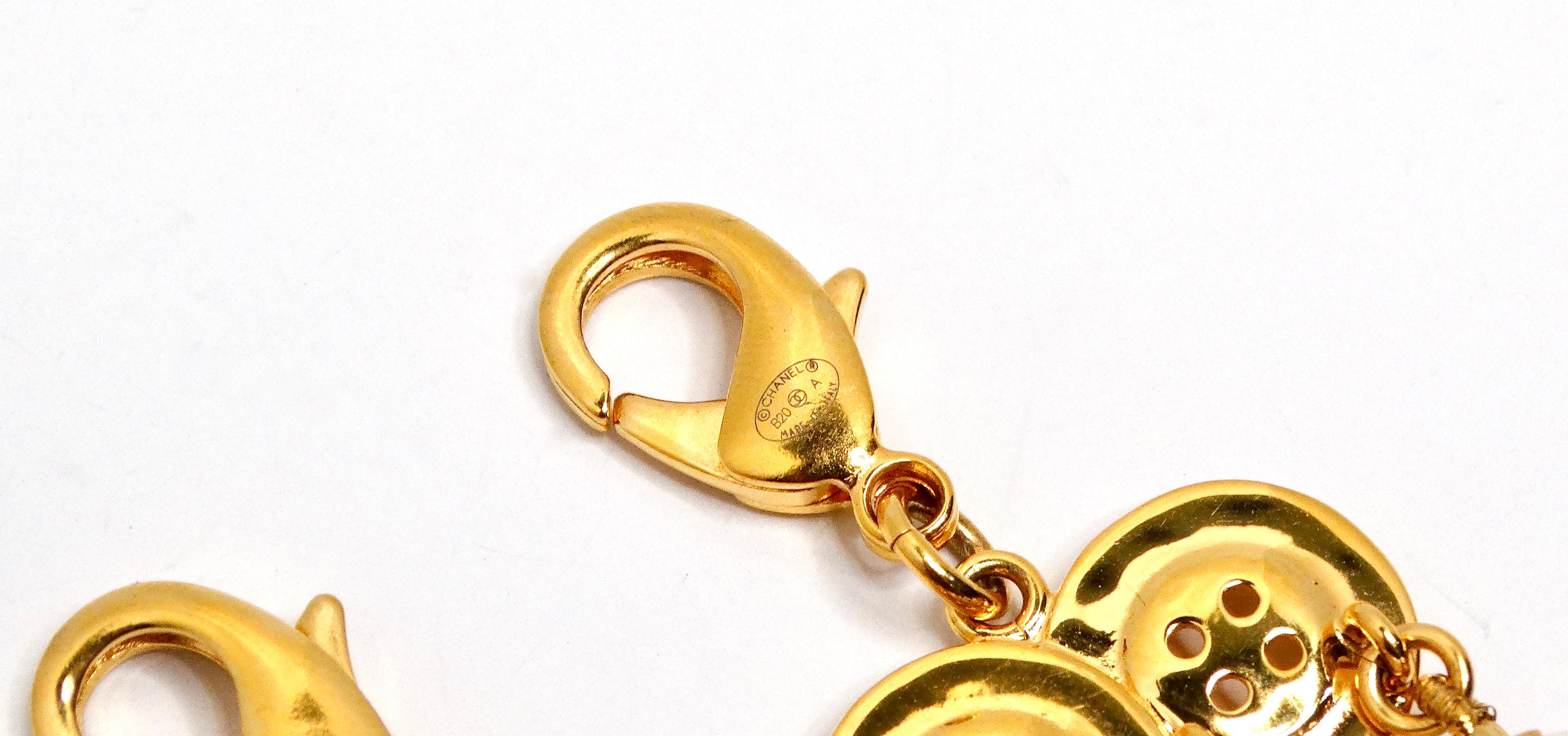 Chanel Gold Plated CC & Button Detail 6-Strand Pearl Bracelet 1