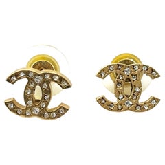 Chanel Gold Plated CC Crystal Star Piercing Earrings