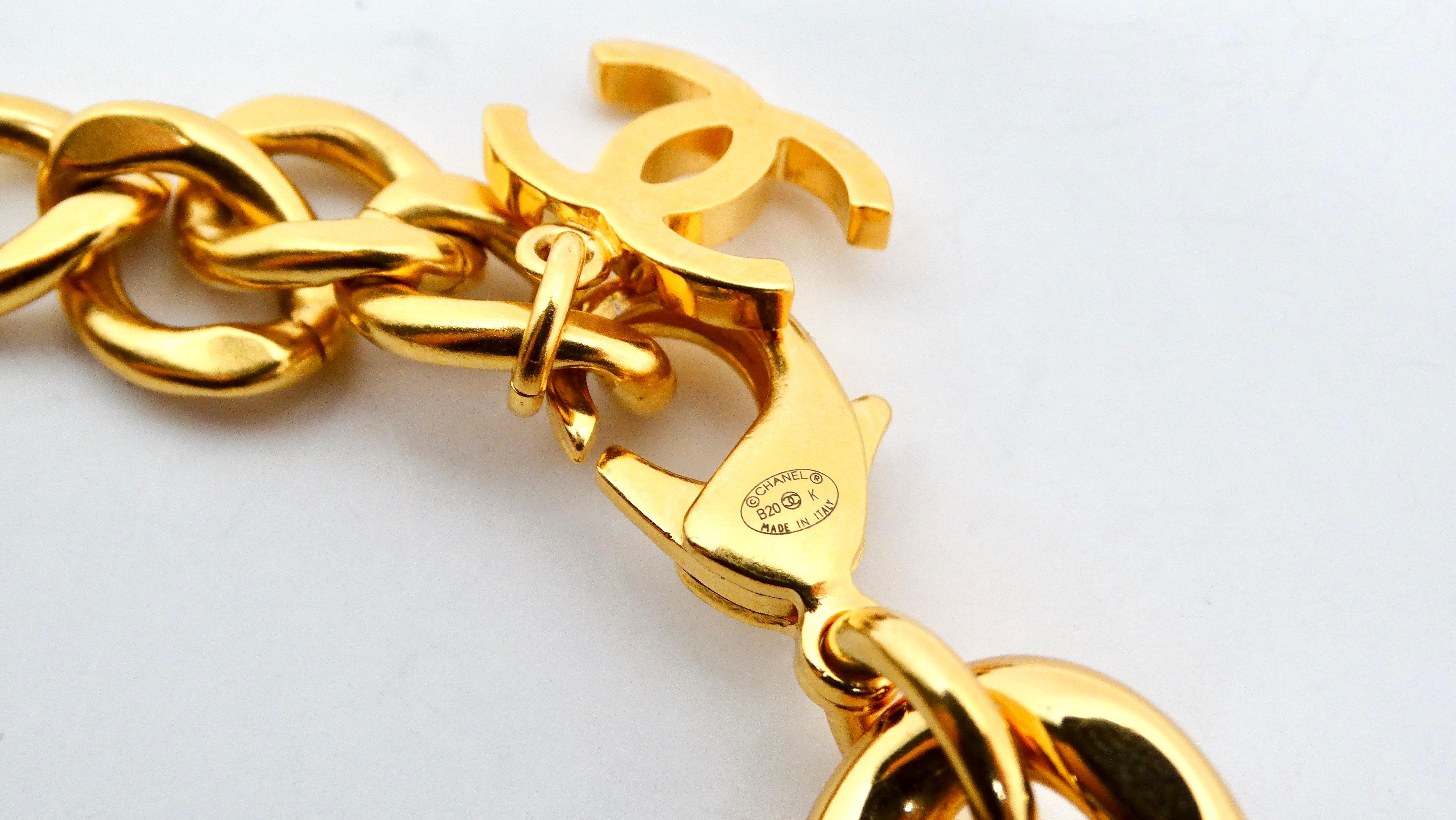 Chanel Gold Plated CC Gripoix & Crystal Pendant Leather Choker 2