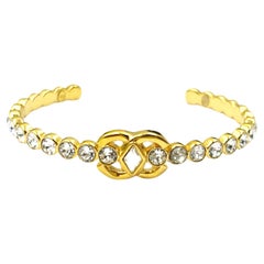 Chanel Gold Plated CC Marquise Round Crystal Cuff Bracelet  