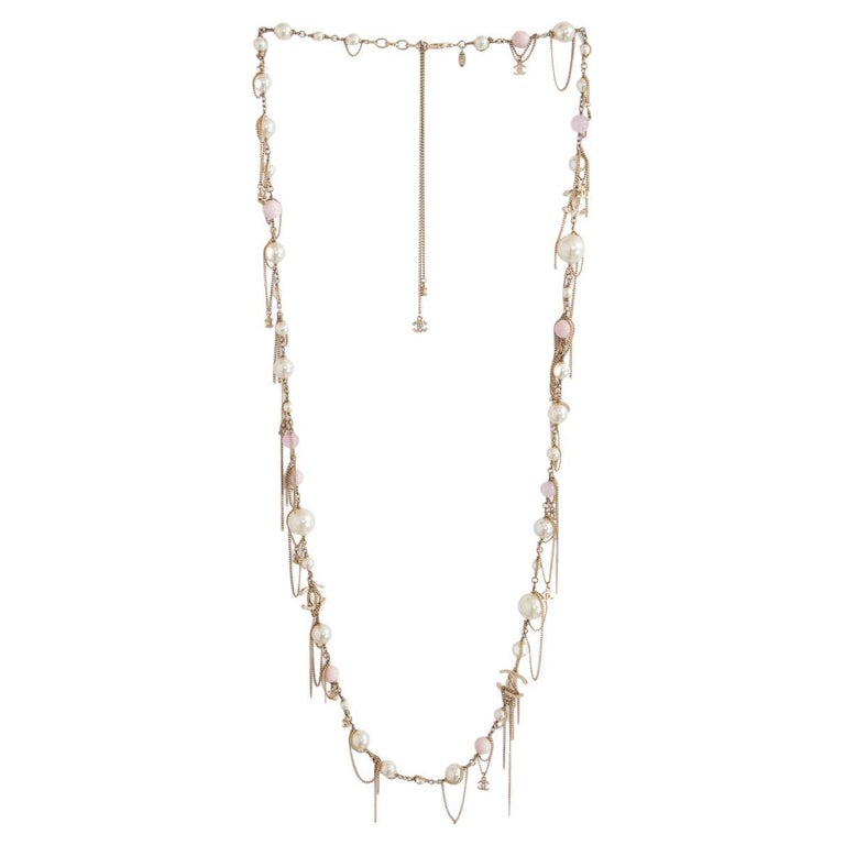 CHANEL gold plated CHAIN and PINK GLASS BEADS and FAUX PEARL