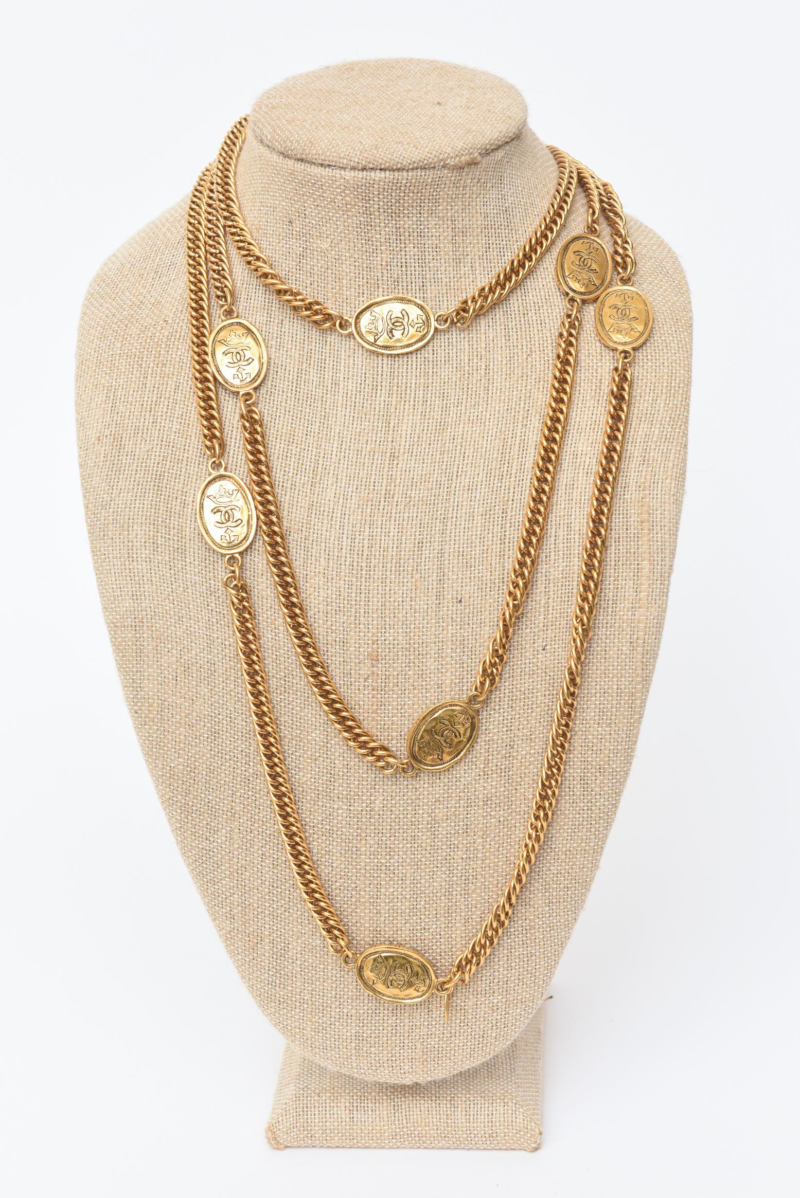 Chanel Vintage Gold Plated Chain Wrap Necklace With Royal Medallions  2