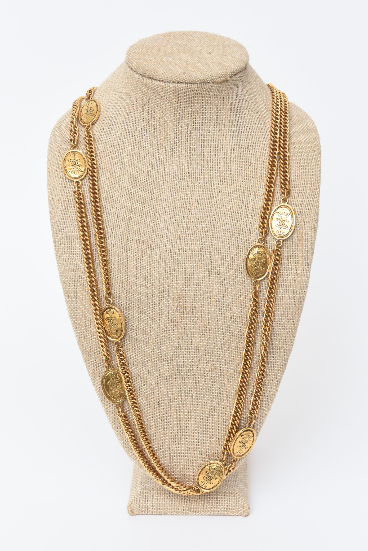 Chanel Vintage Gold Plated Chain Wrap Necklace With Royal Medallions  3