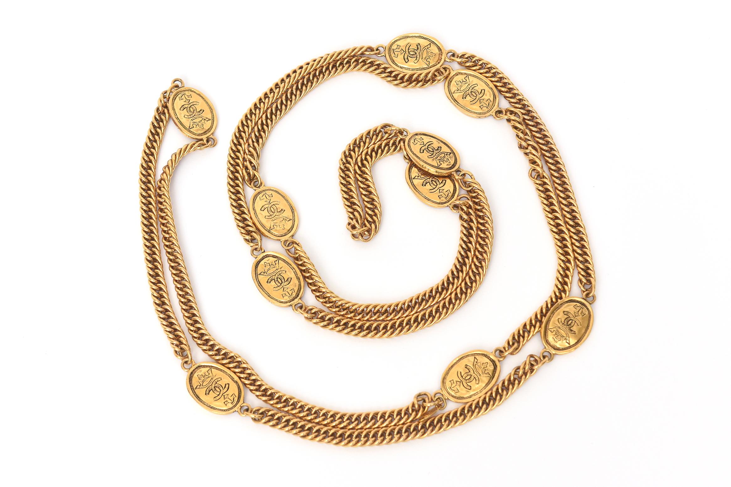 Chanel Vintage Gold Plated Chain Wrap Necklace With Royal Medallions  4