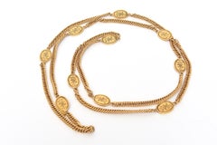 Chanel Vintage Gold Plated Chain Wrap Necklace With Royal Medallions