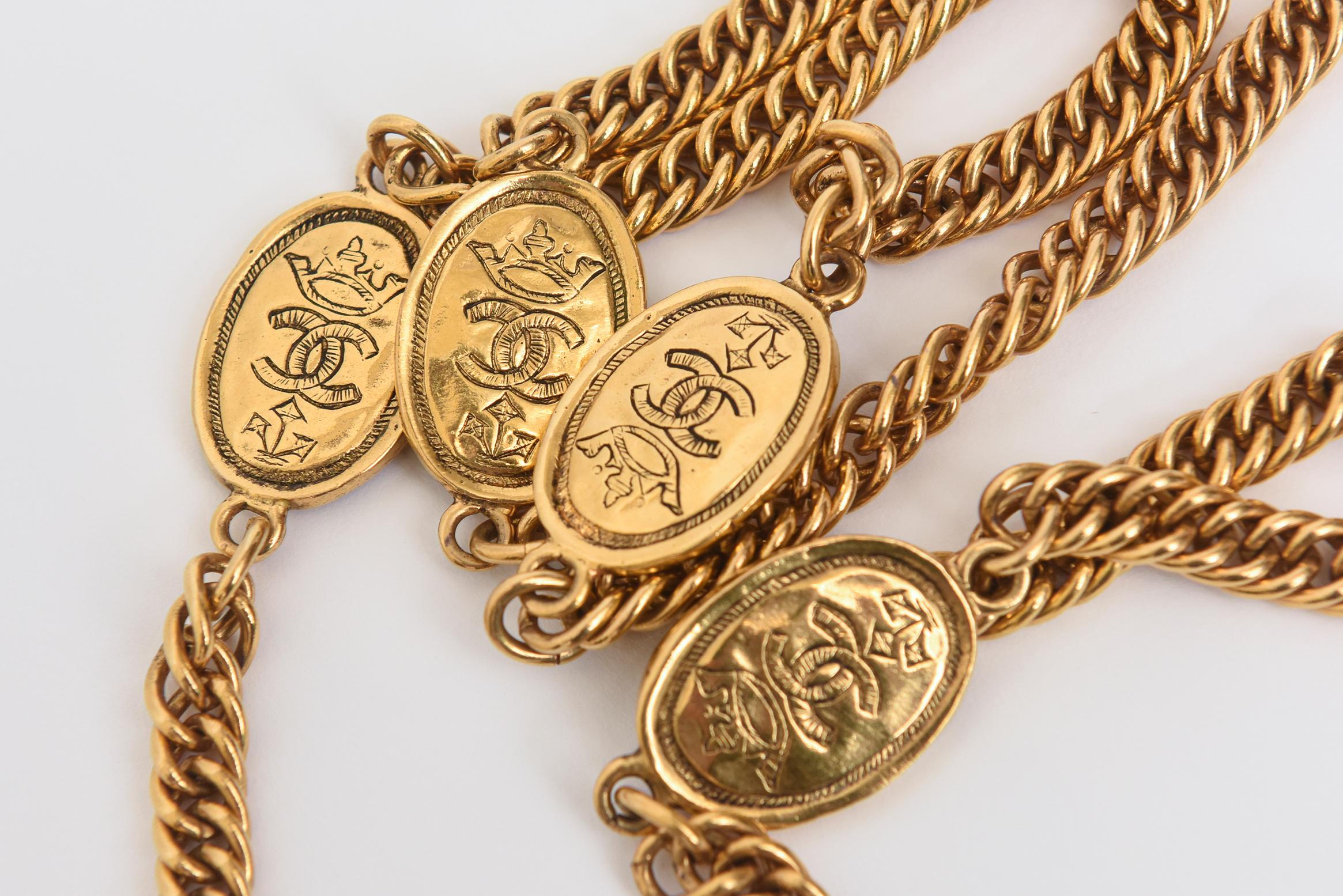 Modern Chanel Vintage Gold Plated Chain Wrap Necklace With Royal Medallions 