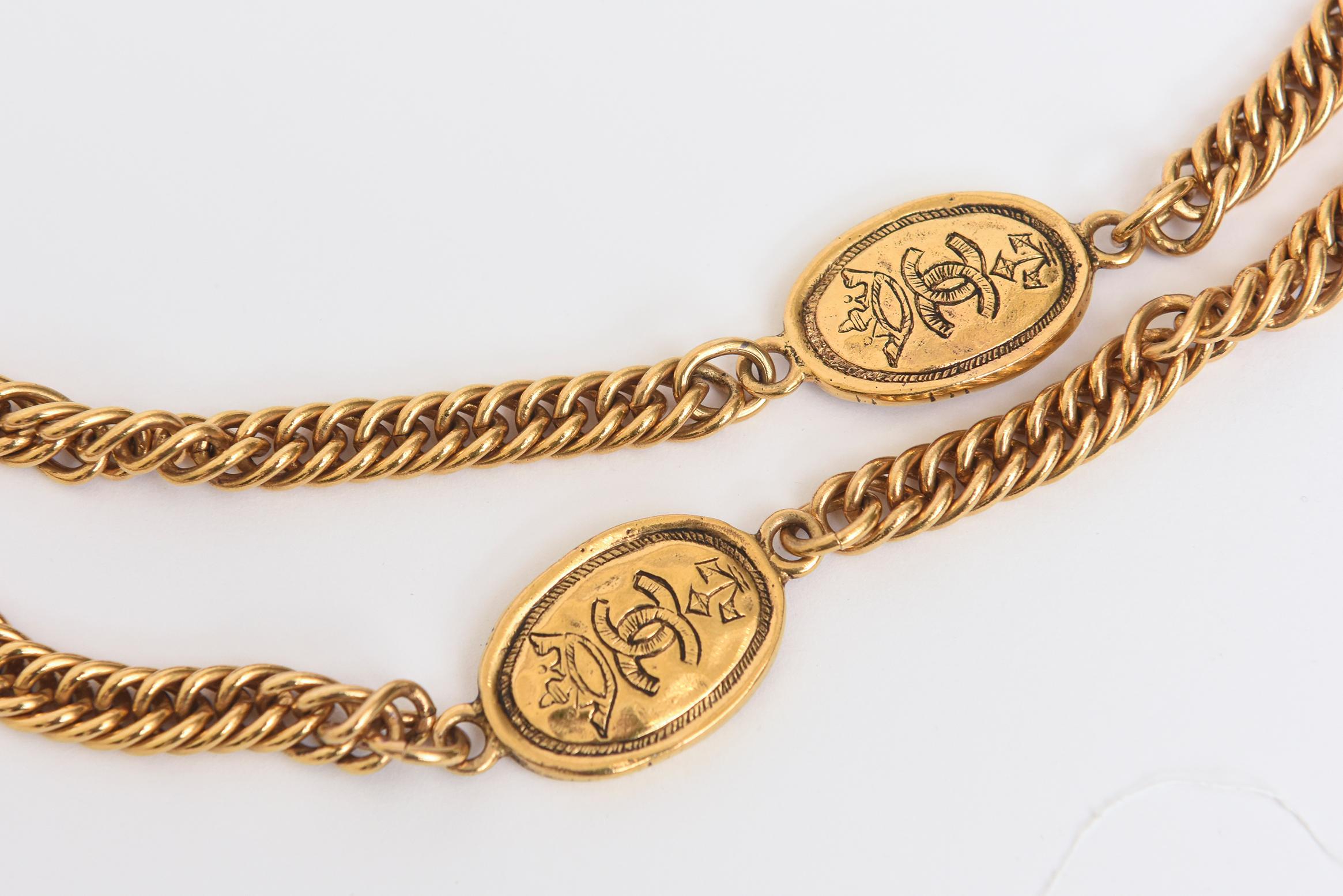 Women's Chanel Vintage Gold Plated Chain Wrap Necklace With Royal Medallions 