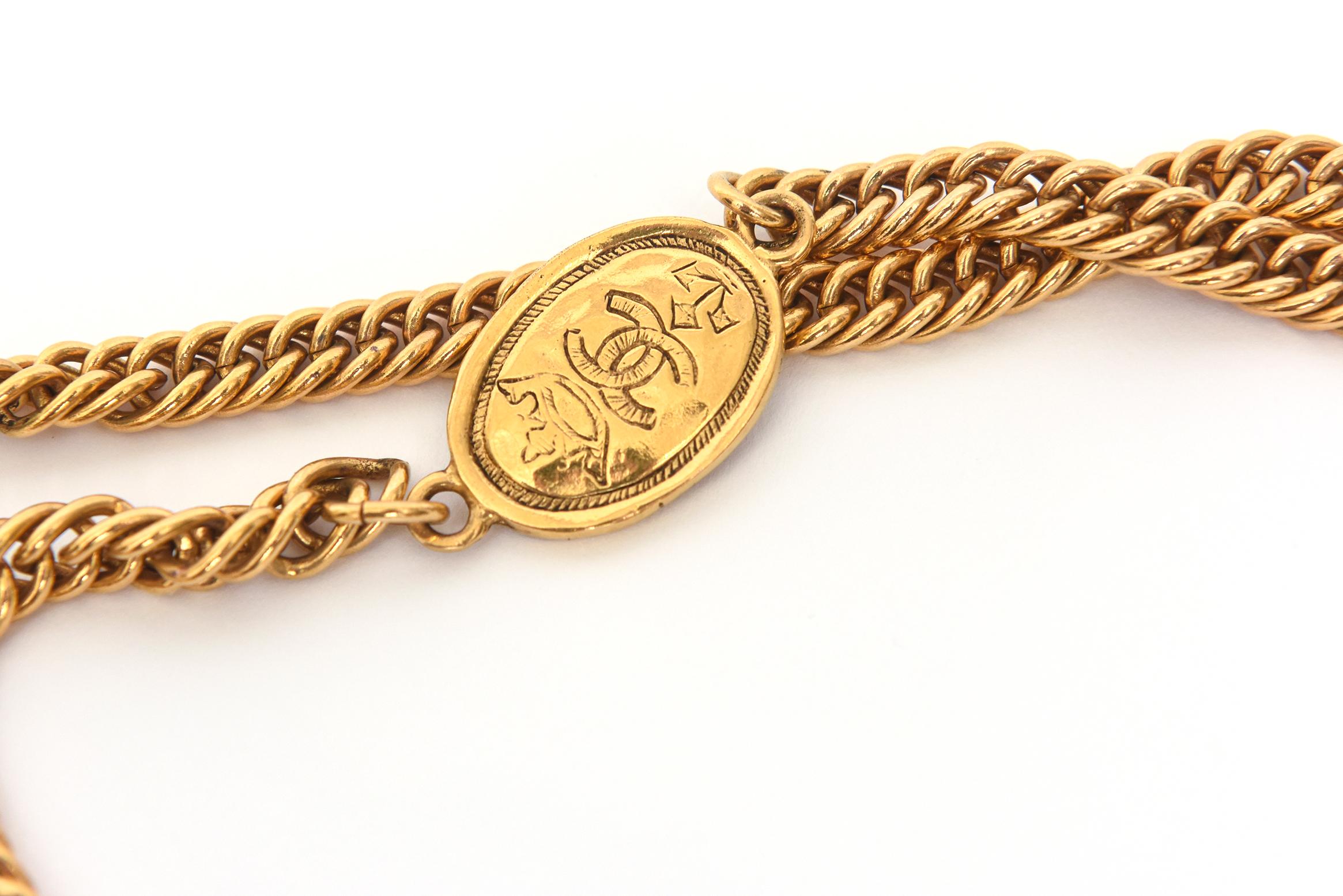 Chanel Vintage Gold Plated Chain Wrap Necklace With Royal Medallions  1