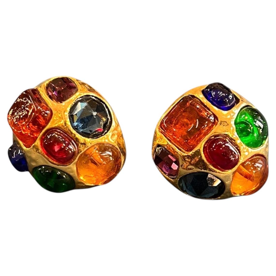 Chanel Gold Plated Clip On Gripoix Earrings