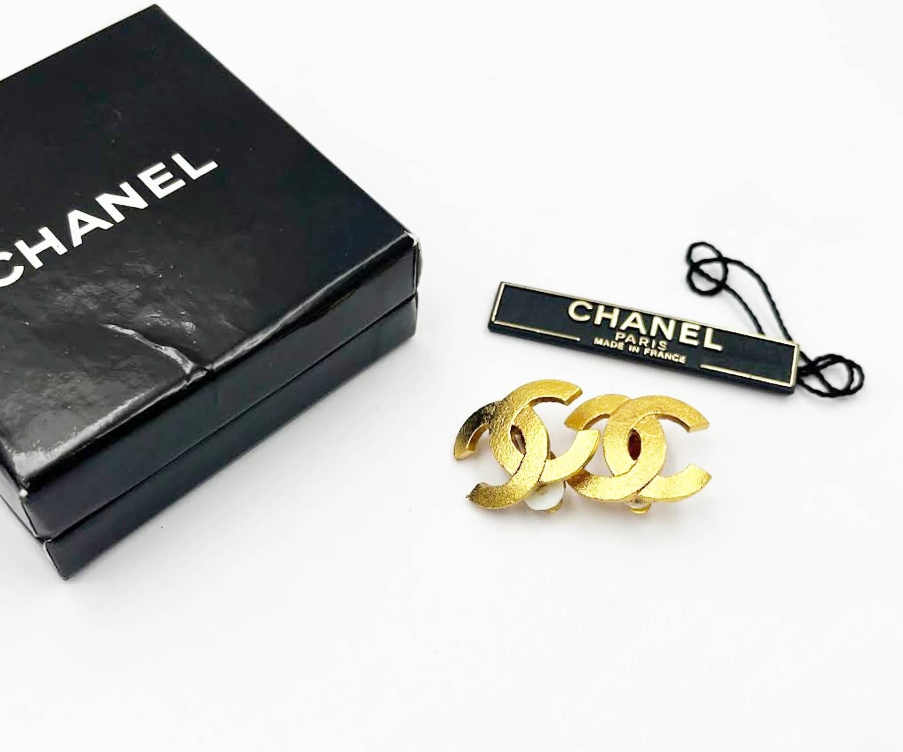 Artisan Chanel Gold Plated Gold Matte Texture Clip on Earrings  For Sale